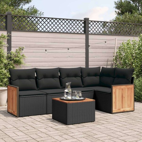 VidaXL 6 részes Kerti Ülőgarnitúra - Fekete Polyrattan