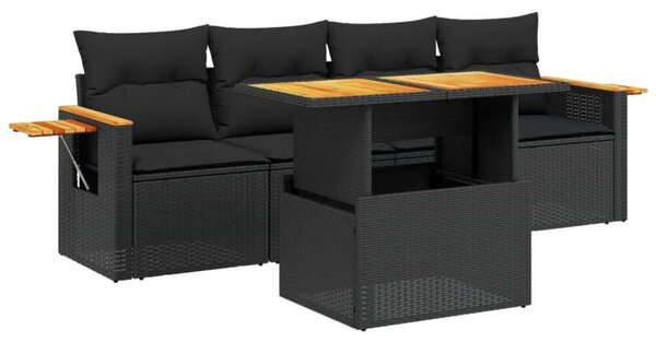 VidaXL 5 részes fekete polyrattan kerti kanapészett párnákkal