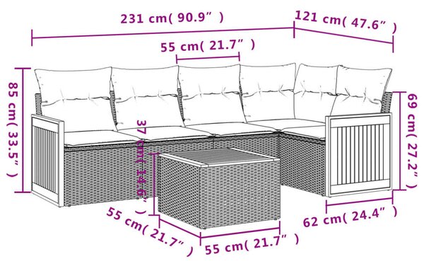 VidaXL 6 részes Kerti Ülőgarnitúra - Fekete Polyrattan