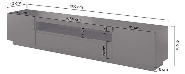 Loftia TV-szekrény 200 cm kétajtós nyitott résszel - artisan / fekete matt
