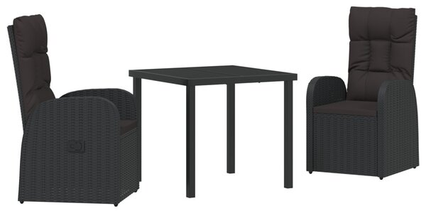 Kert étkező szett párnával 3 pcs Fekete polirattan