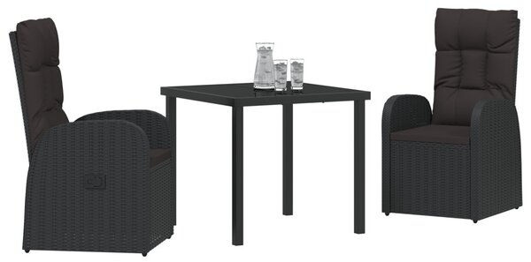 Kert étkező szett párnával 3 pcs Fekete polirattan
