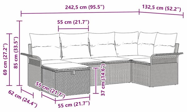 Kerti Kanapé Szett párnával tárolóval 6 pcs bézs és krémszínű