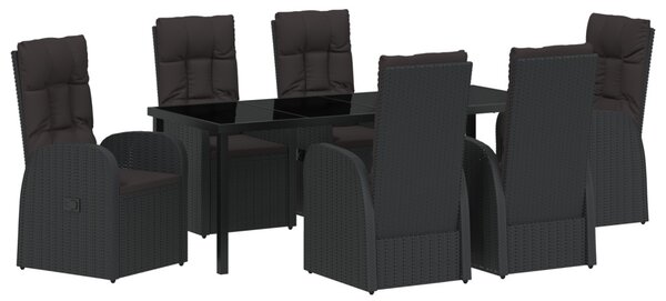 Kert étkező szett párnával 7 pcs Fekete polirattan