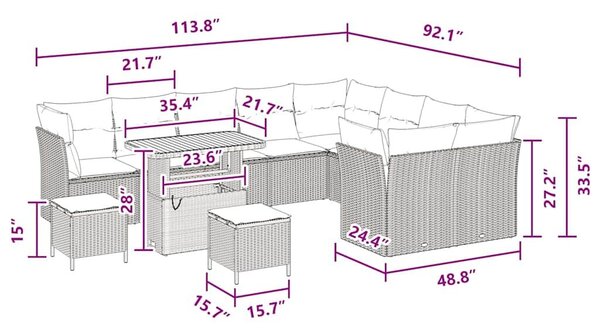 VidaXL Kerti Kanapé Szett 12 db Fekete polirattan
