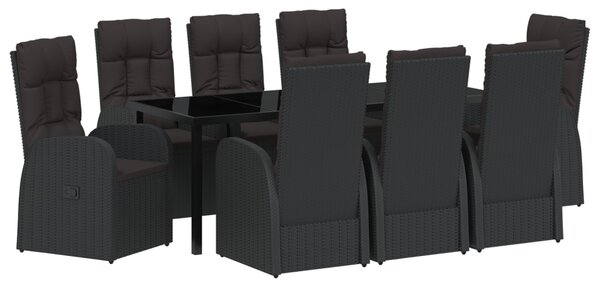Kert étkező szett párnával 9 pcs Fekete polirattan