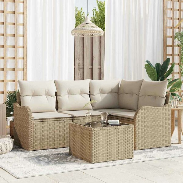 VidaXL Kerti Kanapé Szett 5 pcs Bézs polirattan