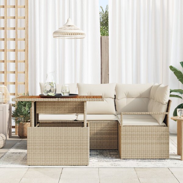 5 darabos kerti kanapé szett párnával Bézs Poli Rattan Acacia
