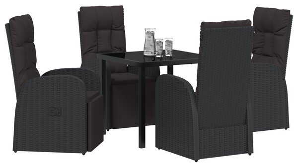 Kert étkező szett párnával 5 pcs Fekete polirattan