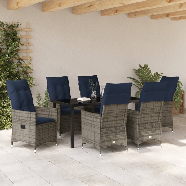 Asztal és szék szett párnával 7 pcs Szürke PE Rattan