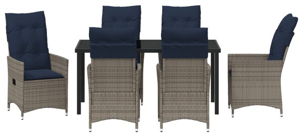 Asztal és szék szett párnával 7 pcs Szürke PE Rattan