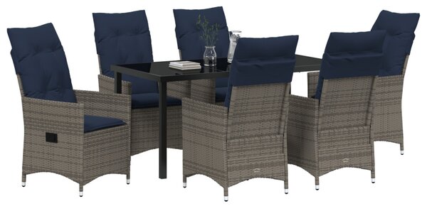 Asztal és szék szett párnával 7 pcs Szürke PE Rattan