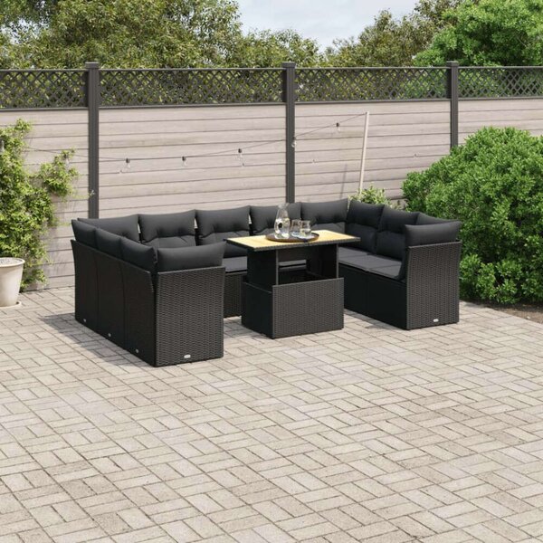 VidaXL Polyrattan Kerti Ülőgarnitúra - 10 részes - Fekete