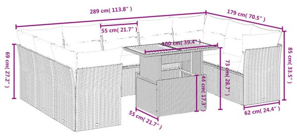 VidaXL Polyrattan Kerti Ülőgarnitúra - 10 részes - Fekete