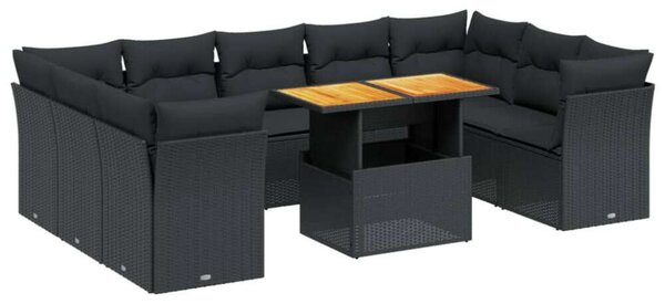 VidaXL Polyrattan Kerti Ülőgarnitúra - 10 részes - Fekete