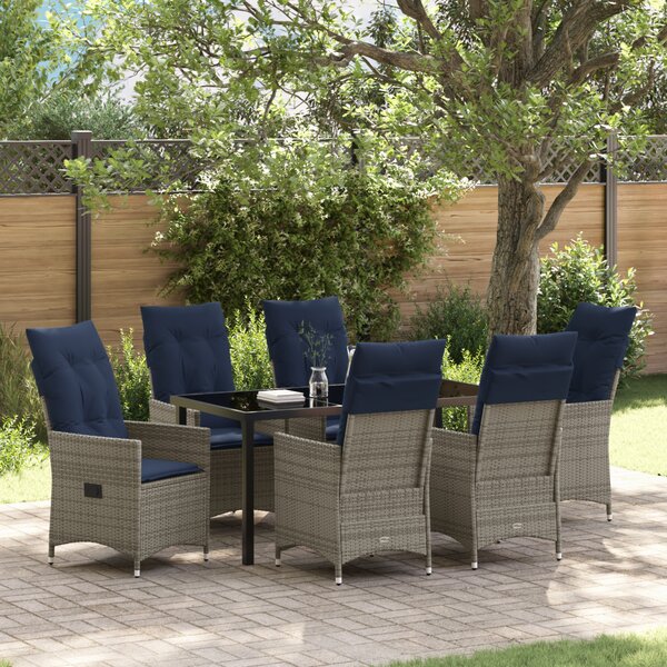 Asztal és szék szett párnával 7 pcs Szürke PE Rattan