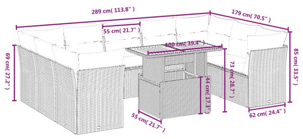 VidaXL Polyrattan Kerti Ülőgarnitúra - 10 részes - Fekete