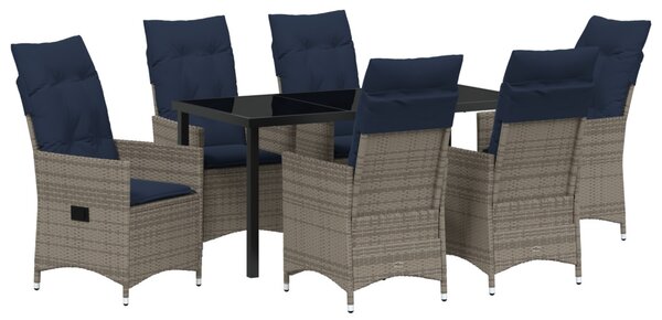 Asztal és szék szett párnával 7 pcs Szürke PE Rattan