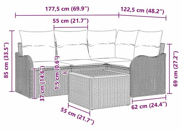 VidaXL Kerti Kanapé Szett párnával 5 pcs Bézs polirattan
