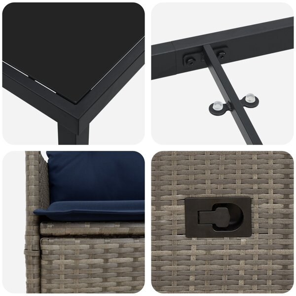 Asztal és szék szett párnával 7 pcs Szürke PE Rattan