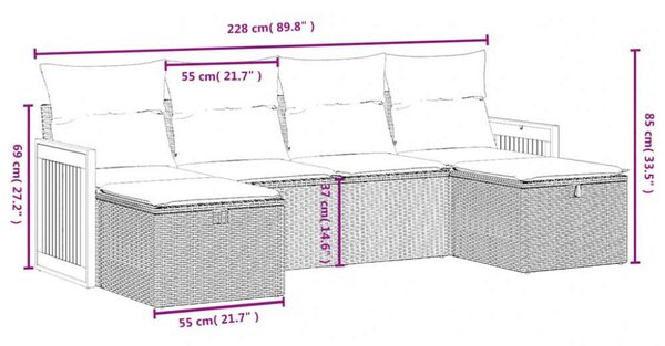 VidaXL Polyrattan Kerti Ülőgarnitúra - 6 részes - Bézs