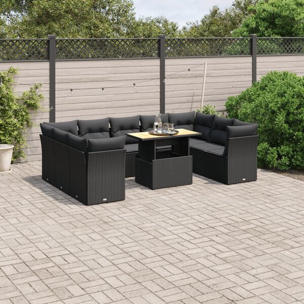 VidaXL Polyrattan Kerti Ülőgarnitúra - 10 részes - Fekete
