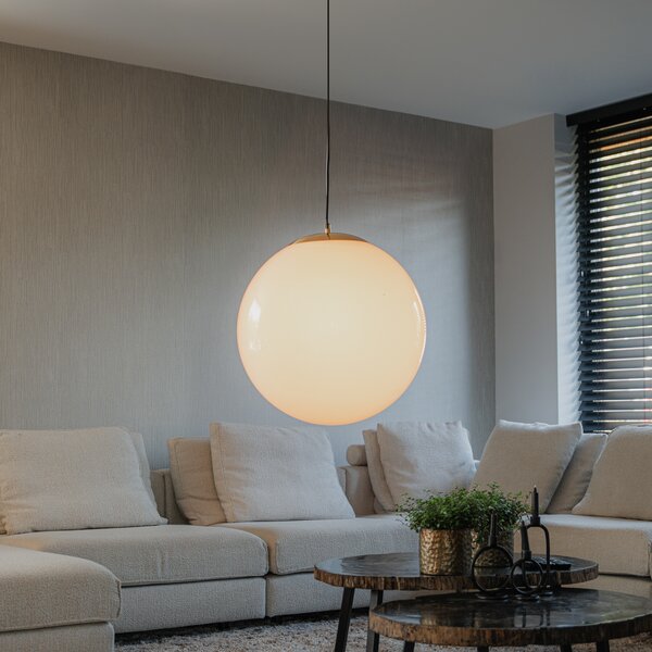 Okos skandináv függőlámpa arany színben, opál üveggel, 50 cm, WiFi A60-nal - Ball 50