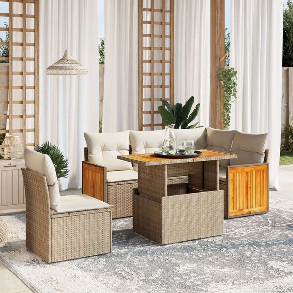 VidaXL Polyrattan Kerti Ülőgarnitúra - 6 részes - Bézs
