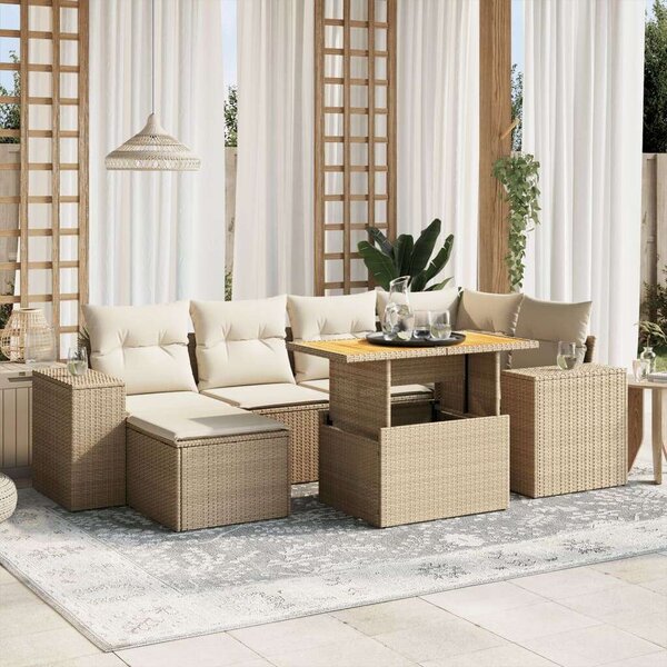VidaXL Polyrattan Kerti Ülőgarnitúra - 7 részes - Bézs