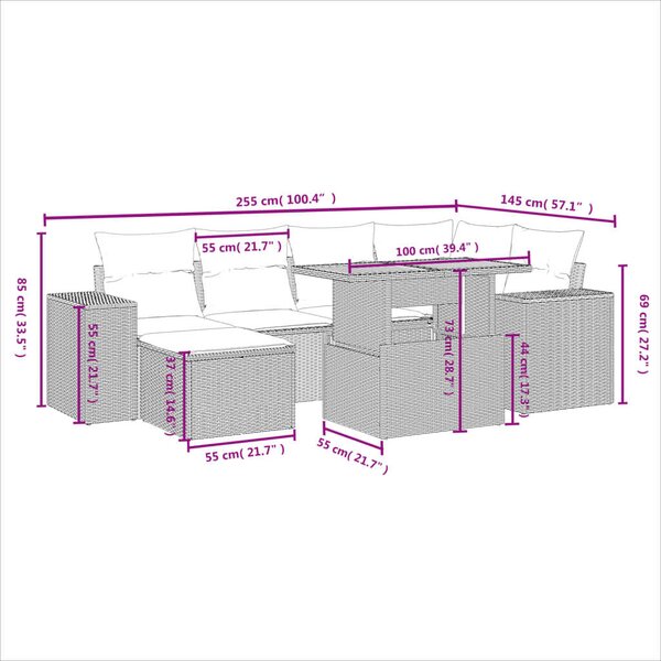 VidaXL Polyrattan Kerti Ülőgarnitúra - 7 részes - Bézs