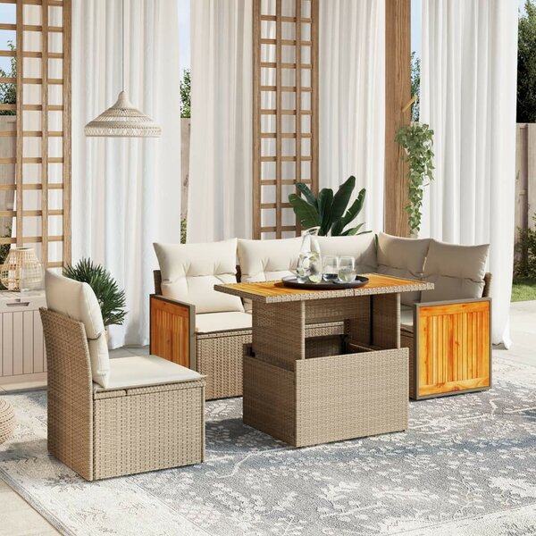 VidaXL Polyrattan Kerti Ülőgarnitúra - 6 részes - Bézs