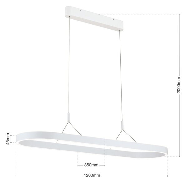 CARRARA LED függőlámpa, matt fehér, 35x120 cm, ovális forma