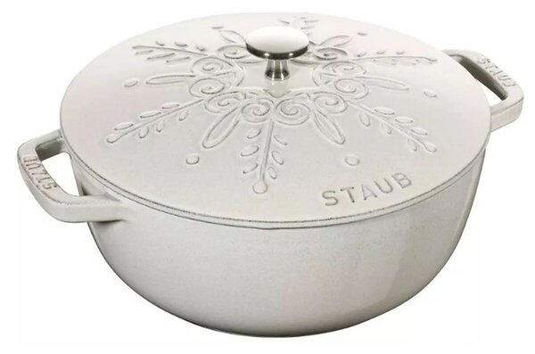 STAUB Cocotte Ronde Öntöttvas főzőedény, zománcozott, 24 cm/3,6 l, "snowflake" tört fehér (fehér szarvasgomba)(45)
