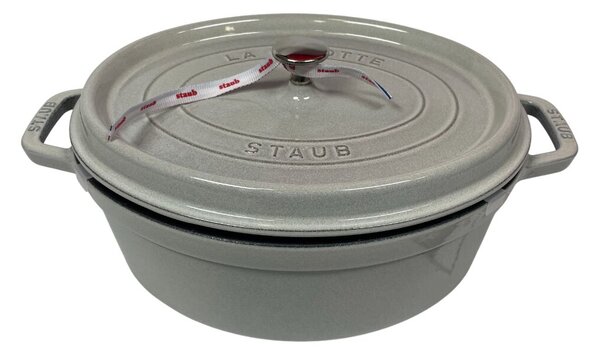 STAUB Öntöttvas főzőedény, zománcozott, 31 cm/5,5 liter, Cocotte Ovale tört fehér, fehér szarvasgomba színű /47/