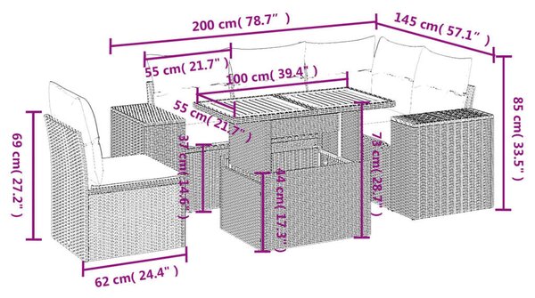 VidaXL Polyrattan Kerti Ülőgarnitúra - 6 részes - Bézs