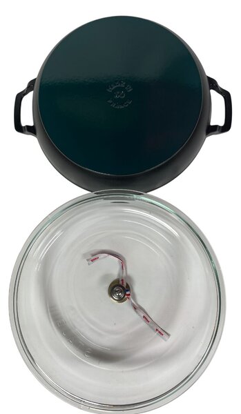 STAUB Öntöttvas serpenyő, zománcozott, sütő, pároló edény, üveg fedővel, 30 cm/5,2 liter, Egyedi kialakítású matt fekete színű (44)