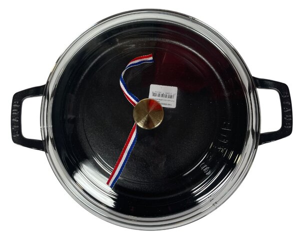 STAUB Öntöttvas serpenyő, zománcozott, sütő, pároló edény, üveg fedővel, 30 cm/5,2 liter, Egyedi kialakítású matt fekete színű (44)