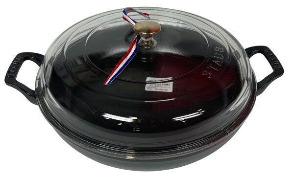 STAUB Öntöttvas serpenyő, zománcozott, sütő, pároló edény, üveg fedővel, 30 cm/5,2 liter, Egyedi kialakítású matt fekete színű (44)