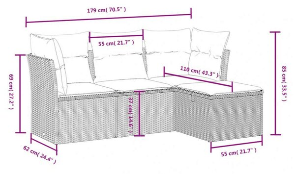 VidaXL Polyrattan Kerti Ülőgarnitúra - 4 részes - Bézs