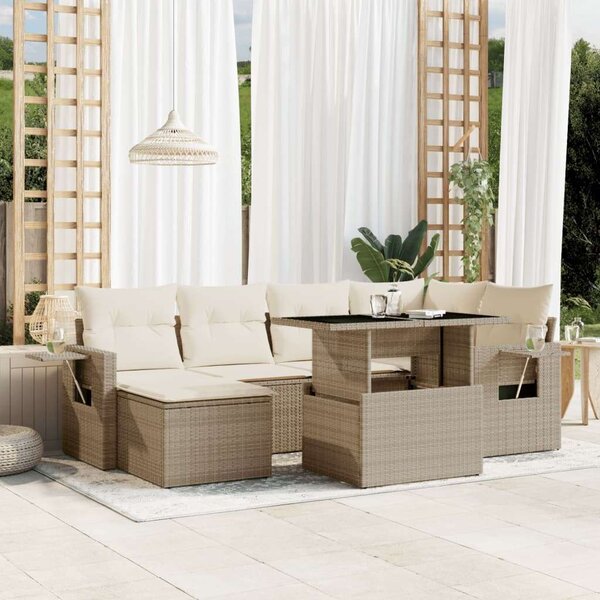 VidaXL Polyrattan Kerti Ülőgarnitúra - 7 részes - Bézs