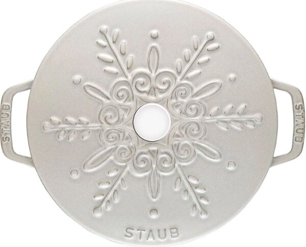 STAUB Cocotte Ronde Öntöttvas főzőedény, zománcozott, 24 cm/3,6 l, "snowflake" tört fehér (fehér szarvasgomba)(45)