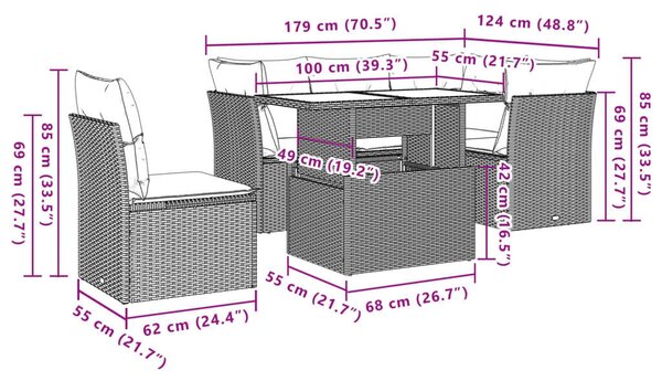 VidaXL Polyrattan Kerti Ülőgarnitúra - 6 részes - Bézs