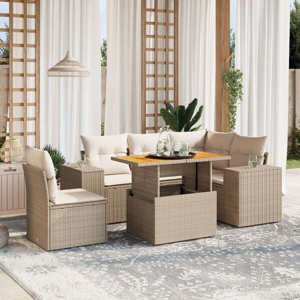 VidaXL Polyrattan Kerti Ülőgarnitúra - 6 részes - Bézs