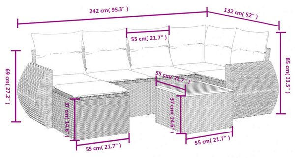 VidaXL Polyrattan Kerti Ülőgarnitúra - 7 részes - Bézs