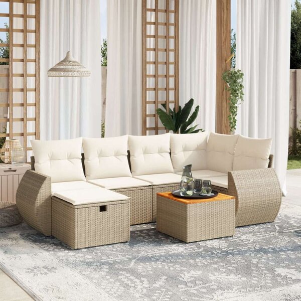 VidaXL Polyrattan Kerti Ülőgarnitúra - 7 részes - Bézs