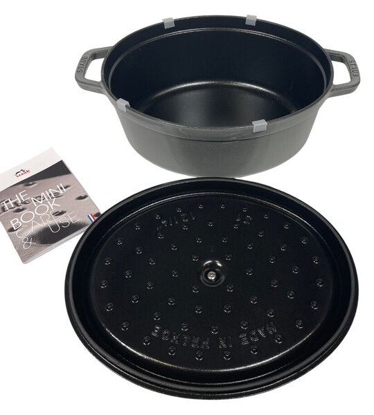 STAUB Öntöttvas Cocotte Ovale főzőedény, zománcozott, 31 cm/5,4 liter, Grafitszürke/38/