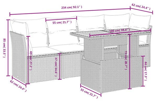 VidaXL Polyrattan Kerti Ülőgarnitúra - 5 részes - Bézs