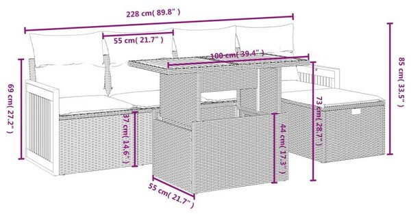 VidaXL Polyrattan Kerti Ülőgarnitúra - 6 részes - Bézs