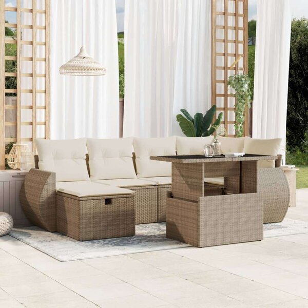 VidaXL Polyrattan Kerti Ülőgarnitúra - 7 részes - Bézs