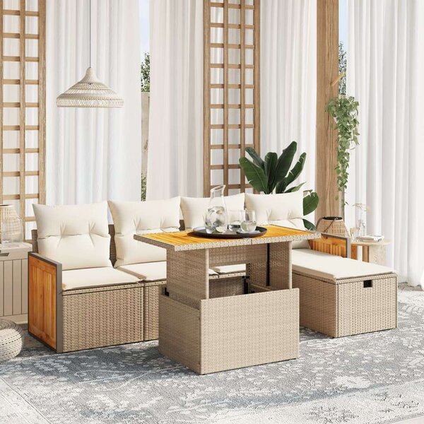 VidaXL Polyrattan Kerti Ülőgarnitúra - 6 részes - Bézs